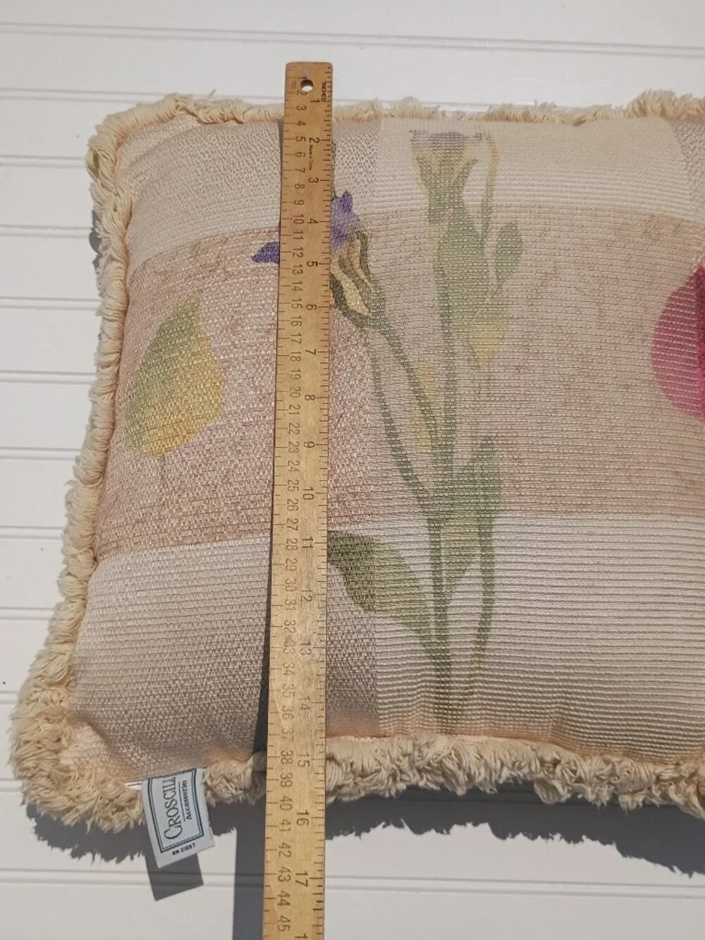 Vtg Croscill Throw Pillow LaJolla Floral Cottagecore Botanical 18 x 18 Textured